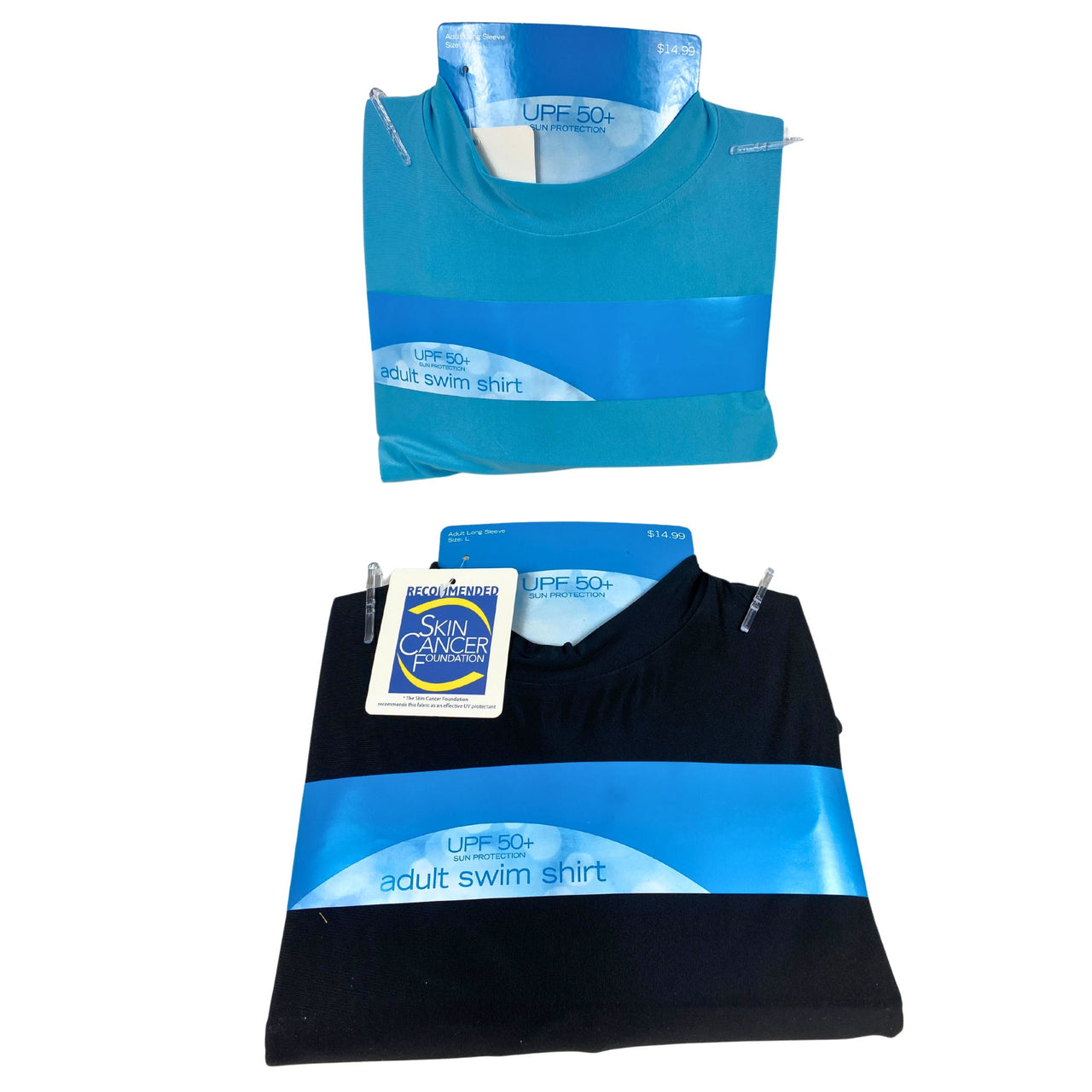 Adult Long Sleeve Swim Shirt Black & Blue Assorted Sizes UPF 50+ Sun Protection