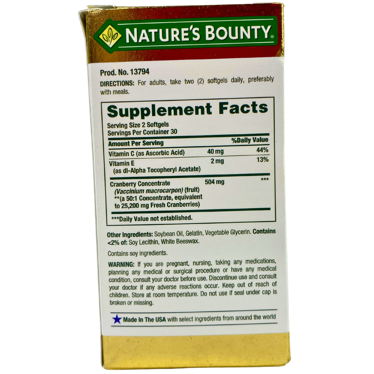 Nature's Bounty Cranberry Helps Mantain a Healthy Urinary Tract 200mg