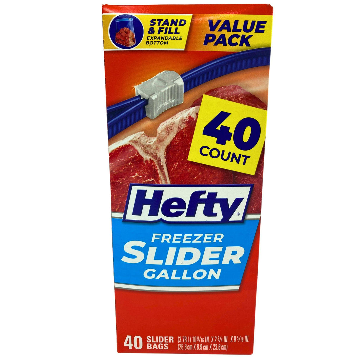 Hefty Freezer Slider Gallon 40 Count Stand & Fill Expandable Bottom Value Pack