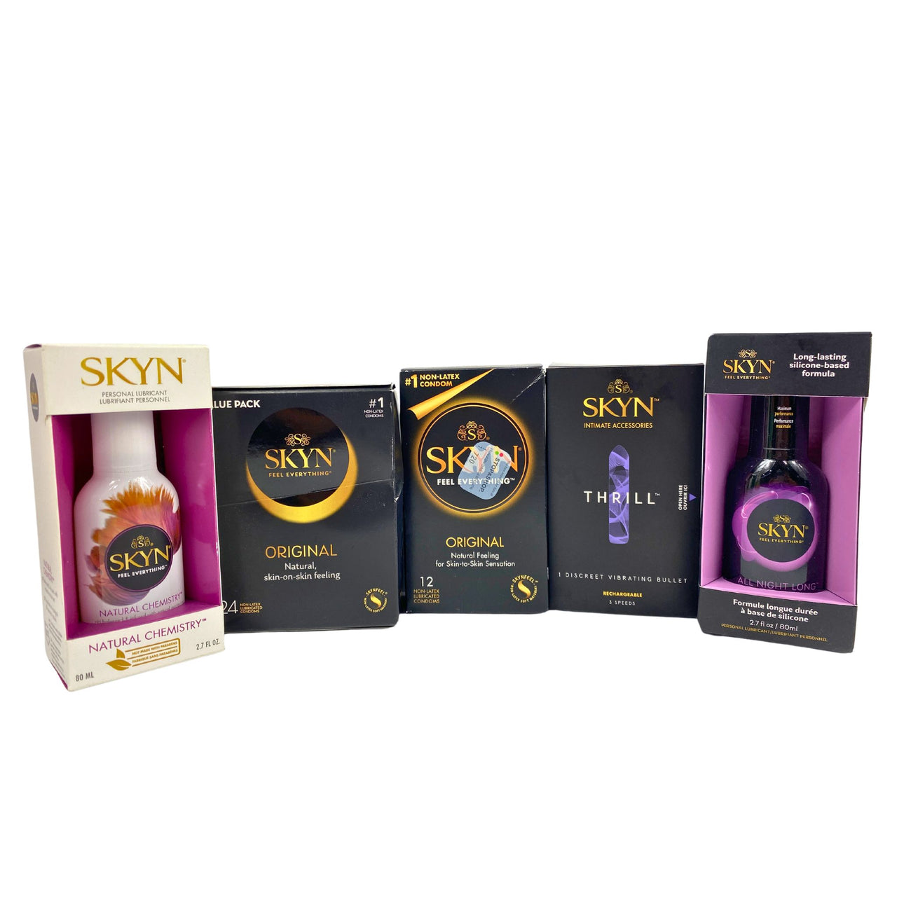 Skyn Assorted Mix includes Lubricant , Condoms & Discreet Vibrating Bullet