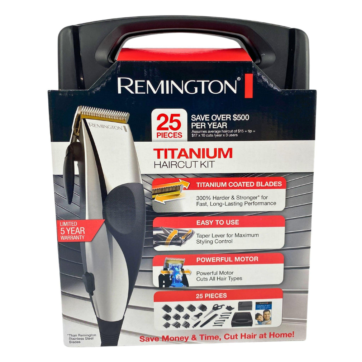 Remington Titanium Haircut Kit Titanium Coated Blades , Easy to Use , Powerful Motor Includes 25pcs (30 Pcs Lot) HC822OP