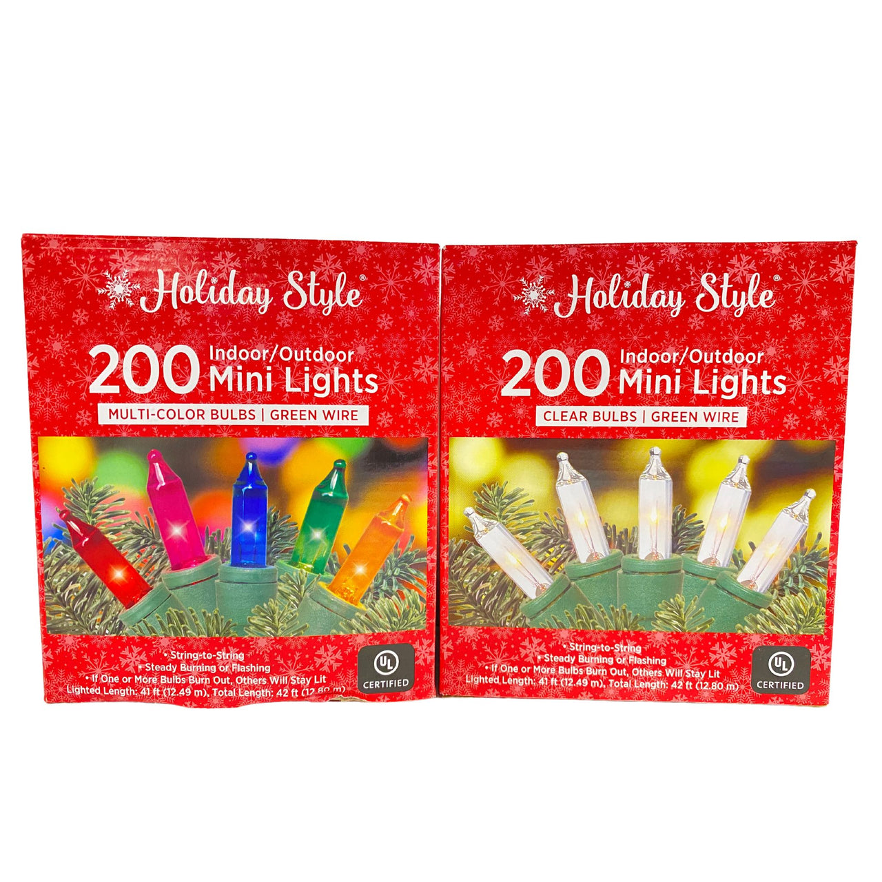 Holiday Style Indoor/Outdoor Mini Lights Clear & Multi Color Bulbs 