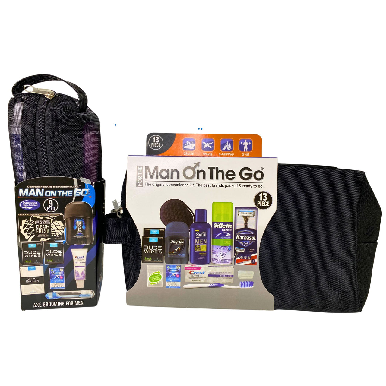 Man On The Go Travel Kits include