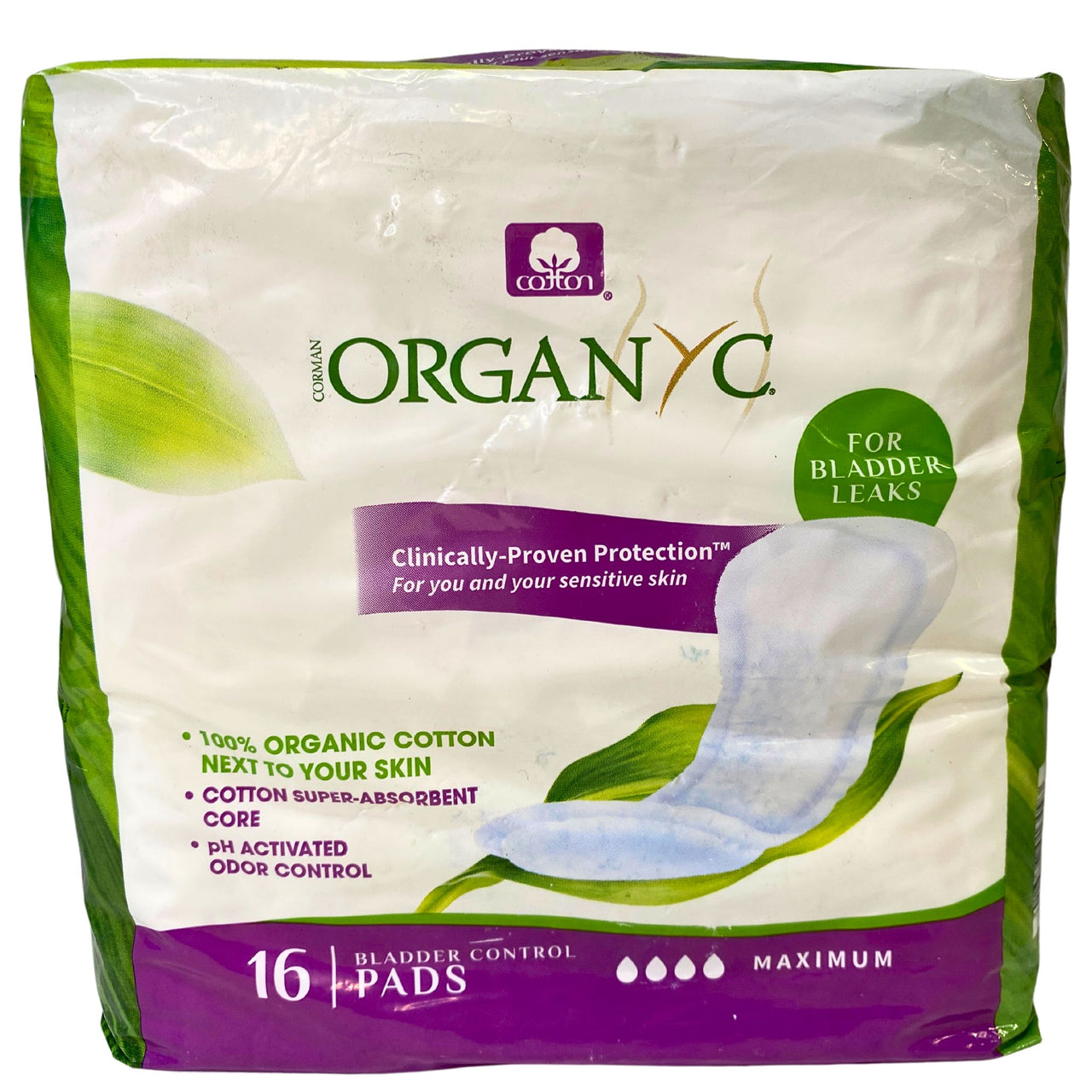 Organyc 100% Organic Cotton 16 Bladder Control Pads Maximum