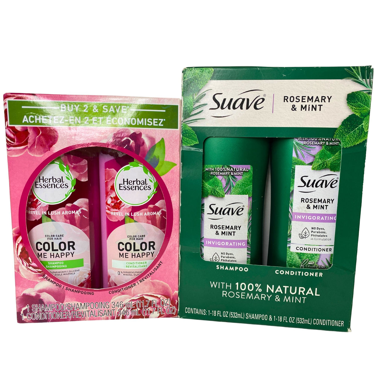 Shampoo & Conditioner Sets include Brands like Herbal Essences,Dove & Suave 