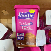 Thumbnail for Viactiv Dietary Supplement Calcuim + Bone Strengthening Max Formula Milk Chocolate 650mg Calcium Vitamin D & K 100 Soft Chew (17 Pcs Lot)