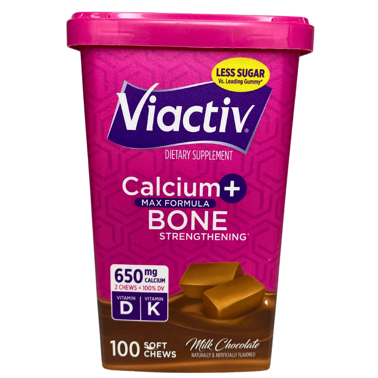 Viactiv Dietary Supplement Calcuim + Bone Strengthening Max Formula Milk Chocolate 650mg Calcium Vitamin D & K 100 Soft Chew (17 Pcs Lot)