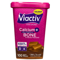 Thumbnail for Viactiv Dietary Supplement Calcuim + Bone Strengthening Max Formula Milk Chocolate 650mg Calcium Vitamin D & K 100 Soft Chew (17 Pcs Lot)