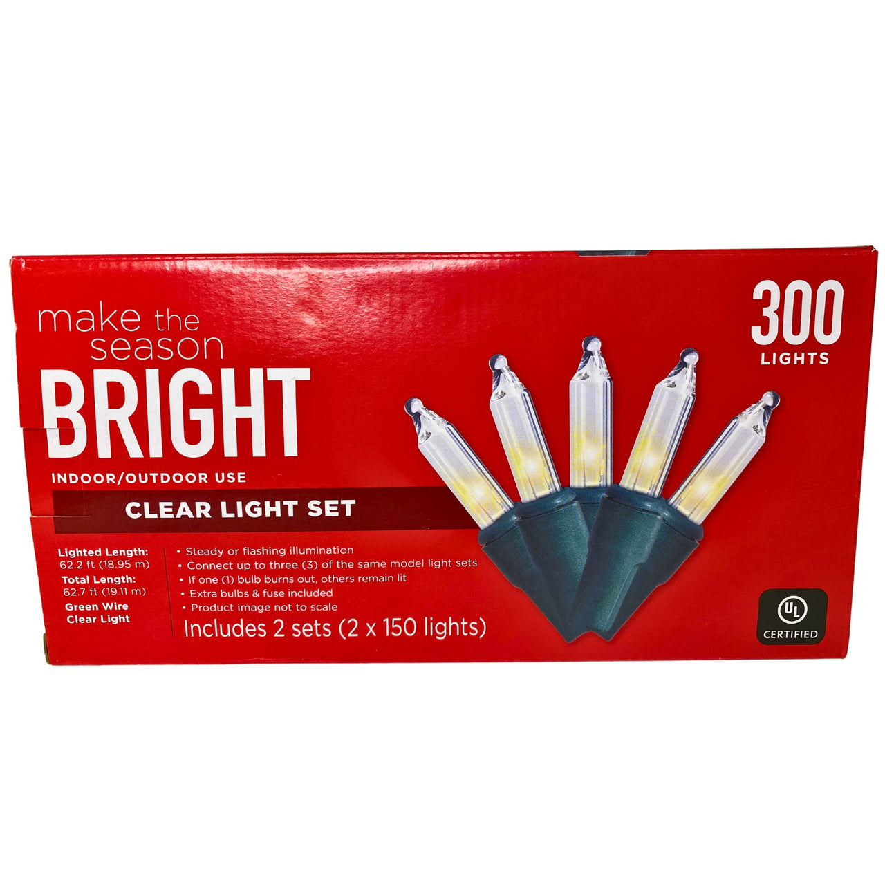 Make The Season Bright Clear Light Set 300 Lights 2X150 lights