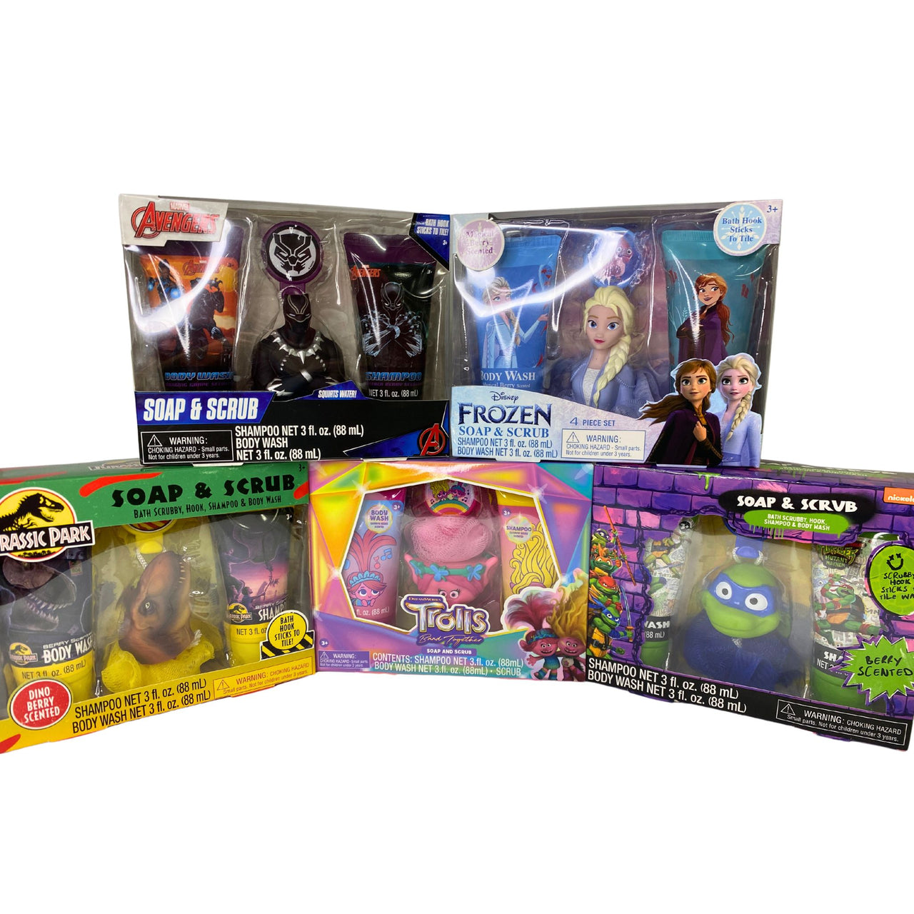 Soap & Scrub 4 Piece Sets Characters from Frozen , Trolls , Ninja Turtles