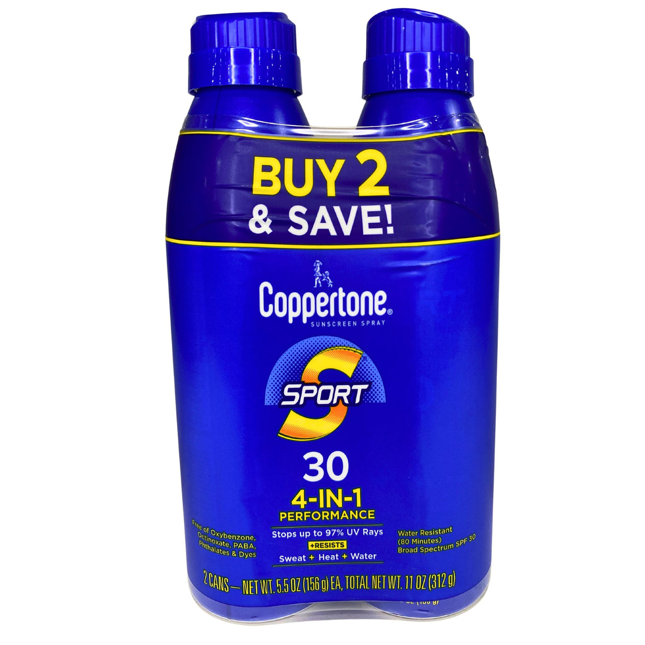 Coppertone Sunscreen Spray Sport 30 4-IN-1 Performance TWIN PACK SPF 30 Total Net Wt 11OZ (72 Pcs lot)