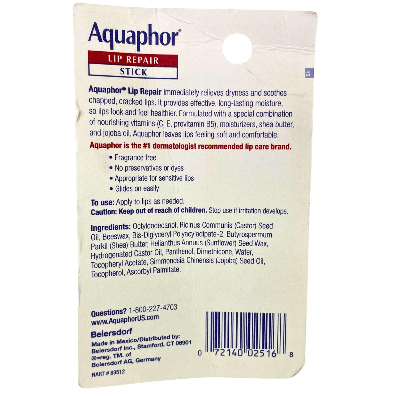 Aquaphor Lip Repair Stick Immediate Relief for very dry Lips