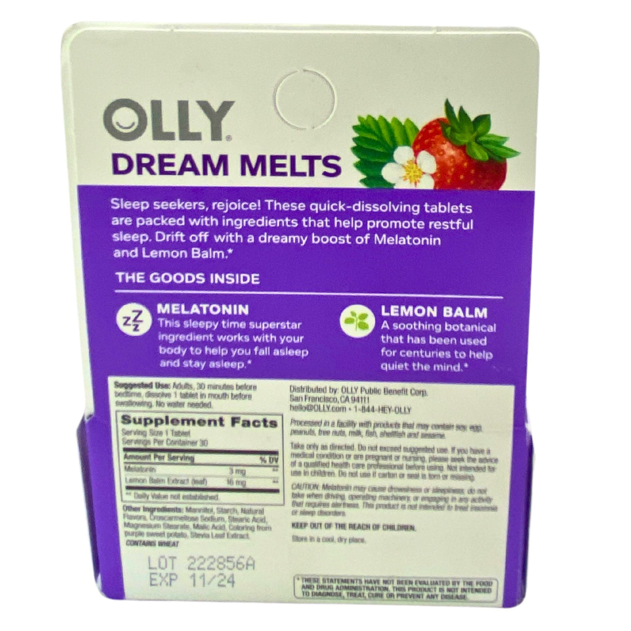 Olly Sleep for a Healthy Sleep Cycle, Melatonin & Lemon Balm 