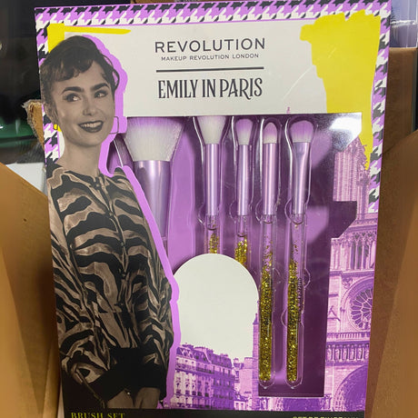 Revolution Emily In Paris 5pc Brush Set Purple With Gold Glitter 