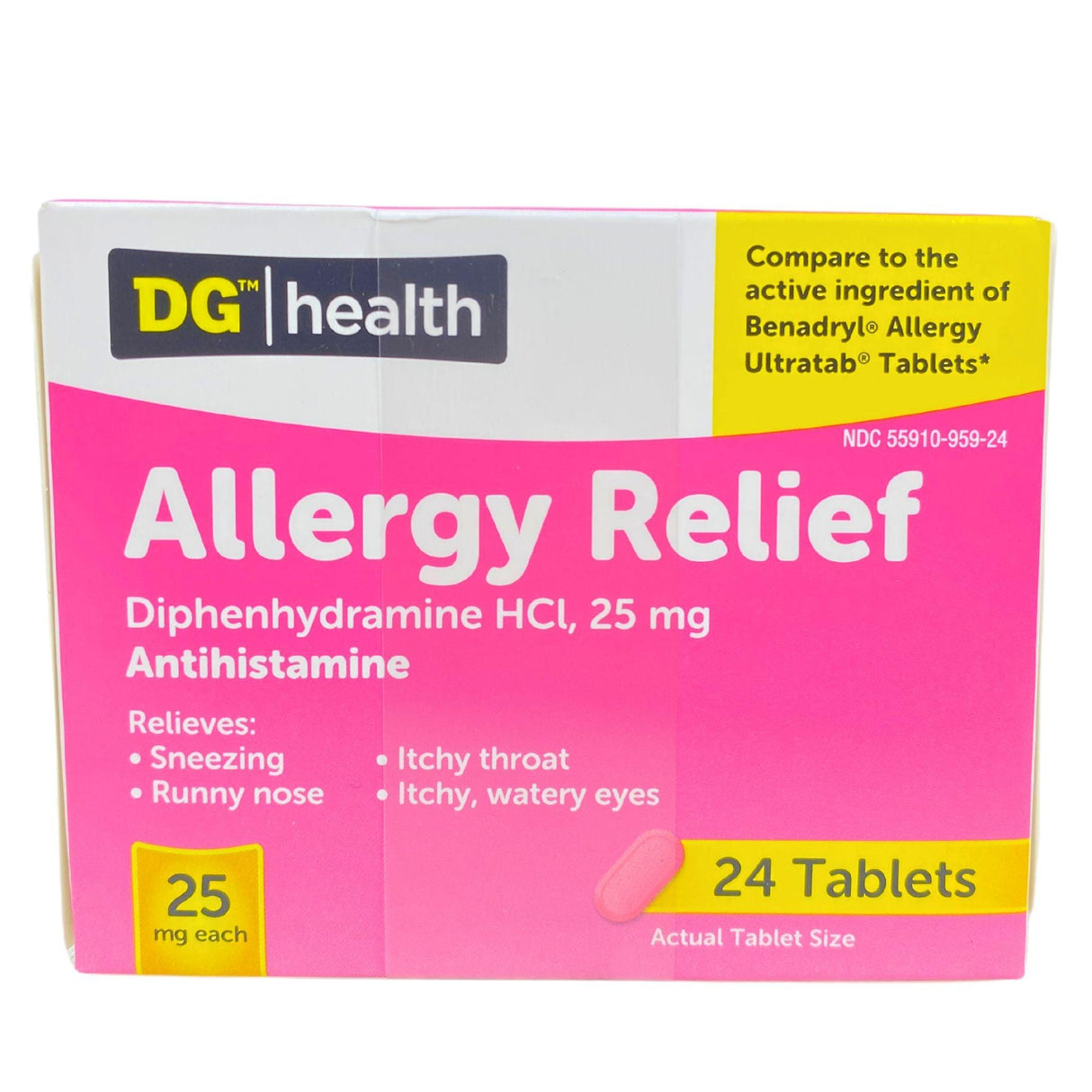 Allergy Relief Diphenhydramine HCL, 25mg Antihistamine (120 Pcs Lot) - Discount Wholesalers Inc