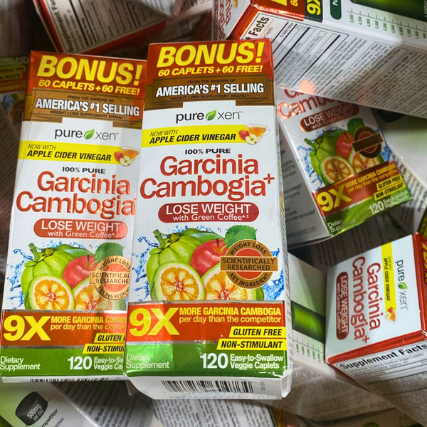 Pure - Xen 100%  Pure Garcinia + Cambogia Lose Weight with Green Coffee Gluten Free Non Stimulant 120  Veggie Caplets (40 Pcs Lot)