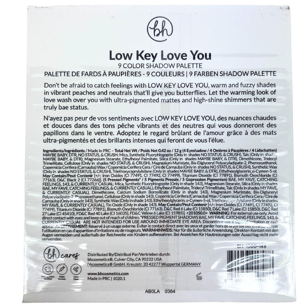 BH Cosmetics Low Key Love You 9 Color Shadow Palette (48 Pcs Lot) - Discount Wholesalers Inc