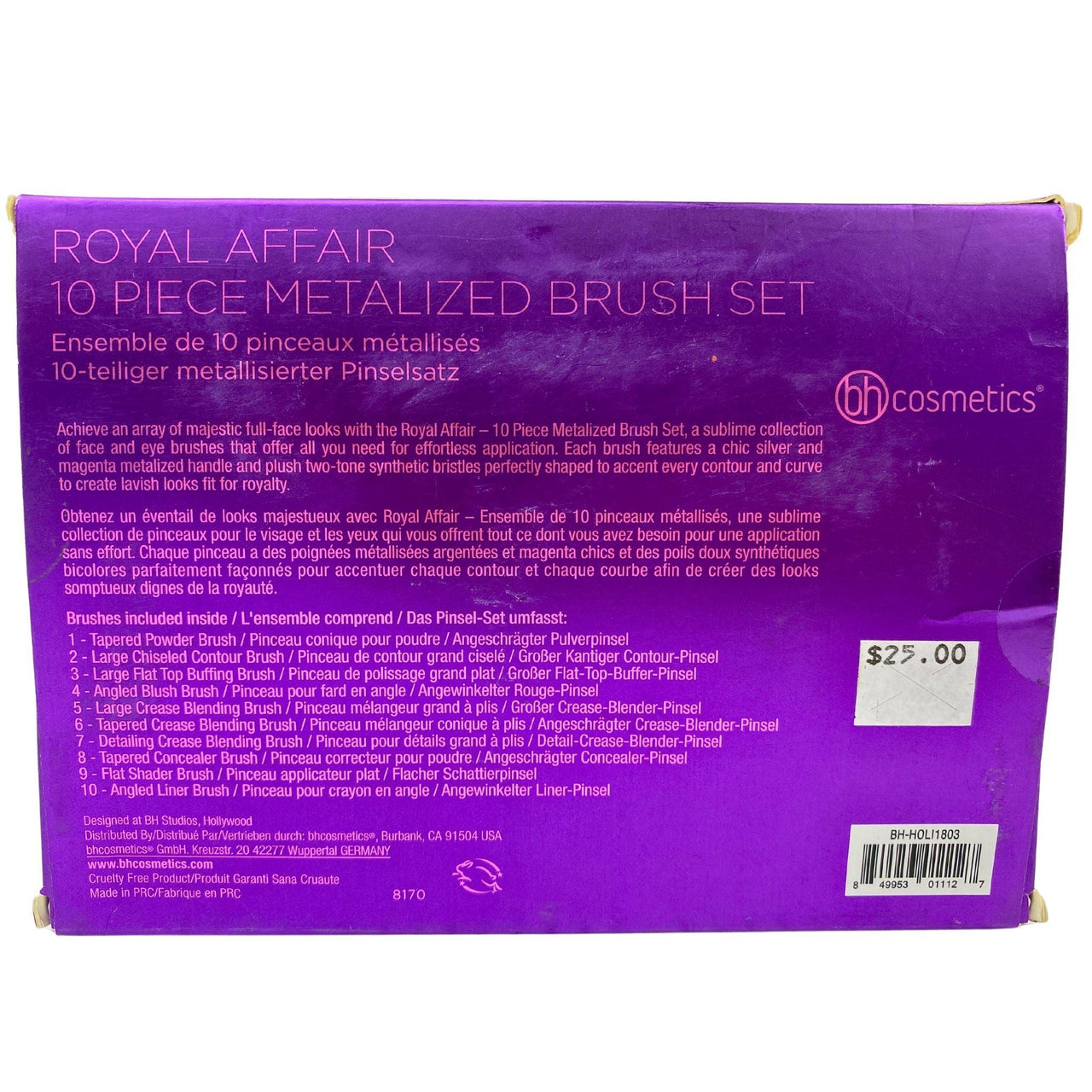 BH Cosmetics Royal Affair 10 Piece Metalized Brush Set (24 Pcs Lot) - Discount Wholesalers Inc