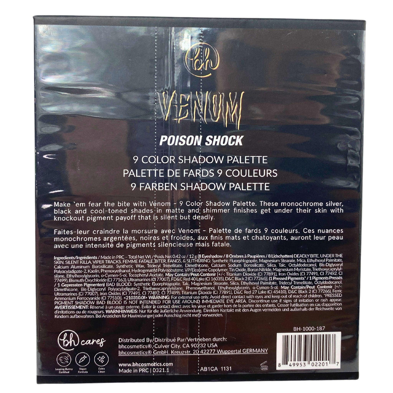 BH Cosmetics Venom Poison Shock 9 Color Shadow Palette (30 Pcs Lot) - Discount Wholesalers Inc