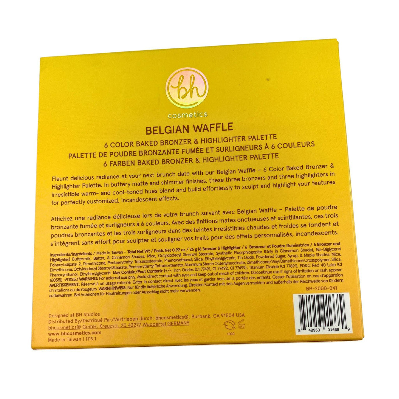 BH Cosmetics Weekend Vibes Belgian Waffle Bronzer & Highlighter Palette 0.92oz /26g (30 Pcs Lot) - Discount Wholesalers Inc