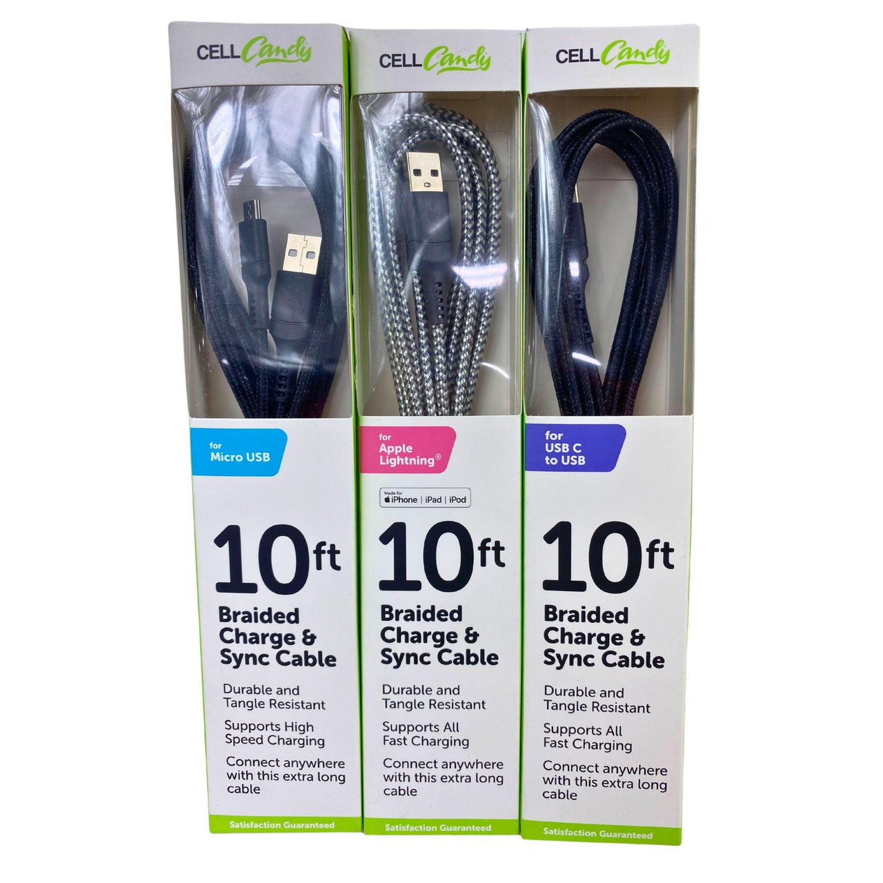 Cell Candy 10FT Braided Charge & Sync Cable for Micro USB (22 Pcs lot) - Discount Wholesalers Inc
