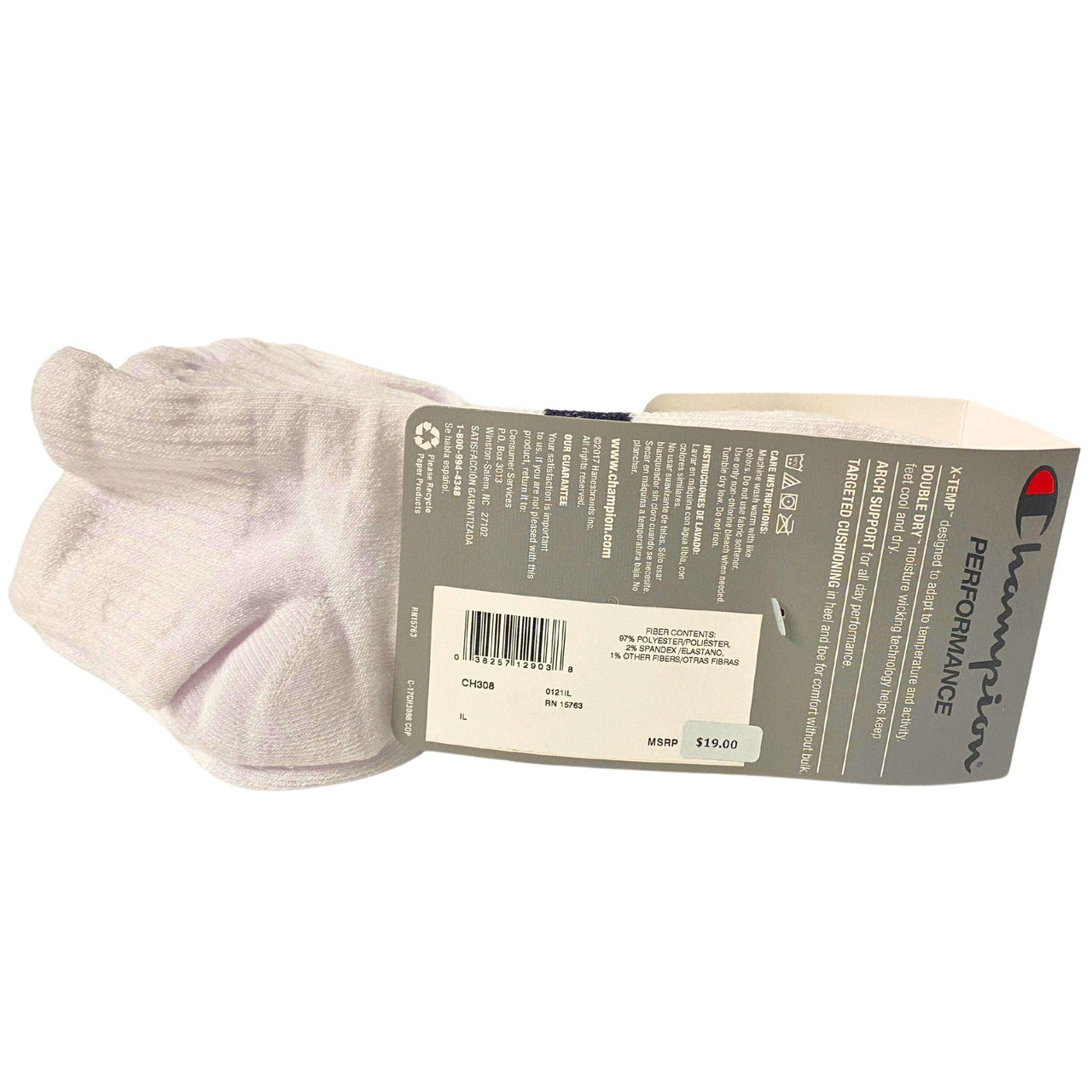 Champion Core Performance Double Dry Ankle Socks (6 Pairs / Pack - 12 Pks / Case) - Discount Wholesalers Inc