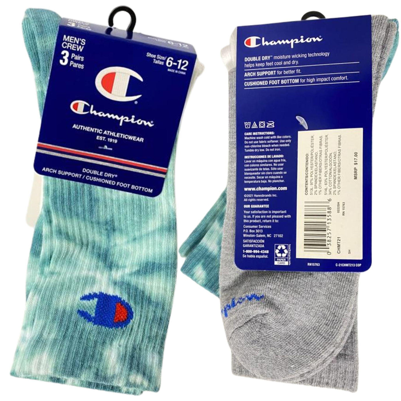 Champion Crew Socks (3 Pairs / pack - 12 pks / Case) - Discount Wholesalers Inc