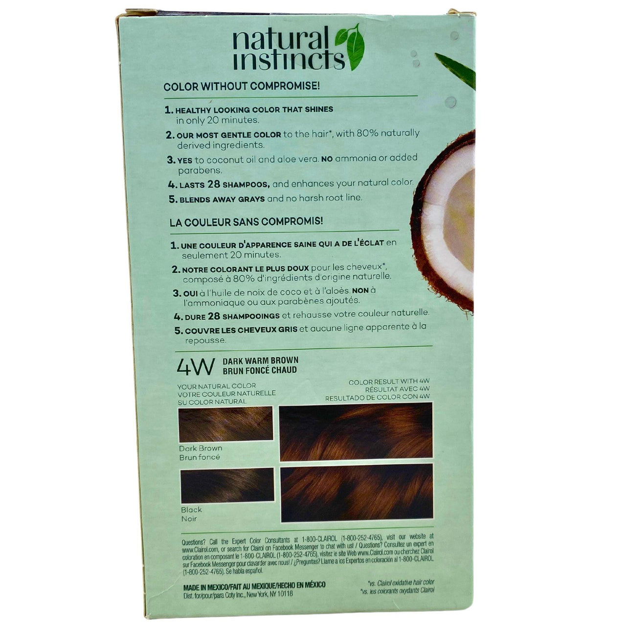 Clairol 4W Dark Warm Brown Natural Instincts Vegan No Ammonia or Added Parabens (50 Pcs Lot) - Discount Wholesalers Inc