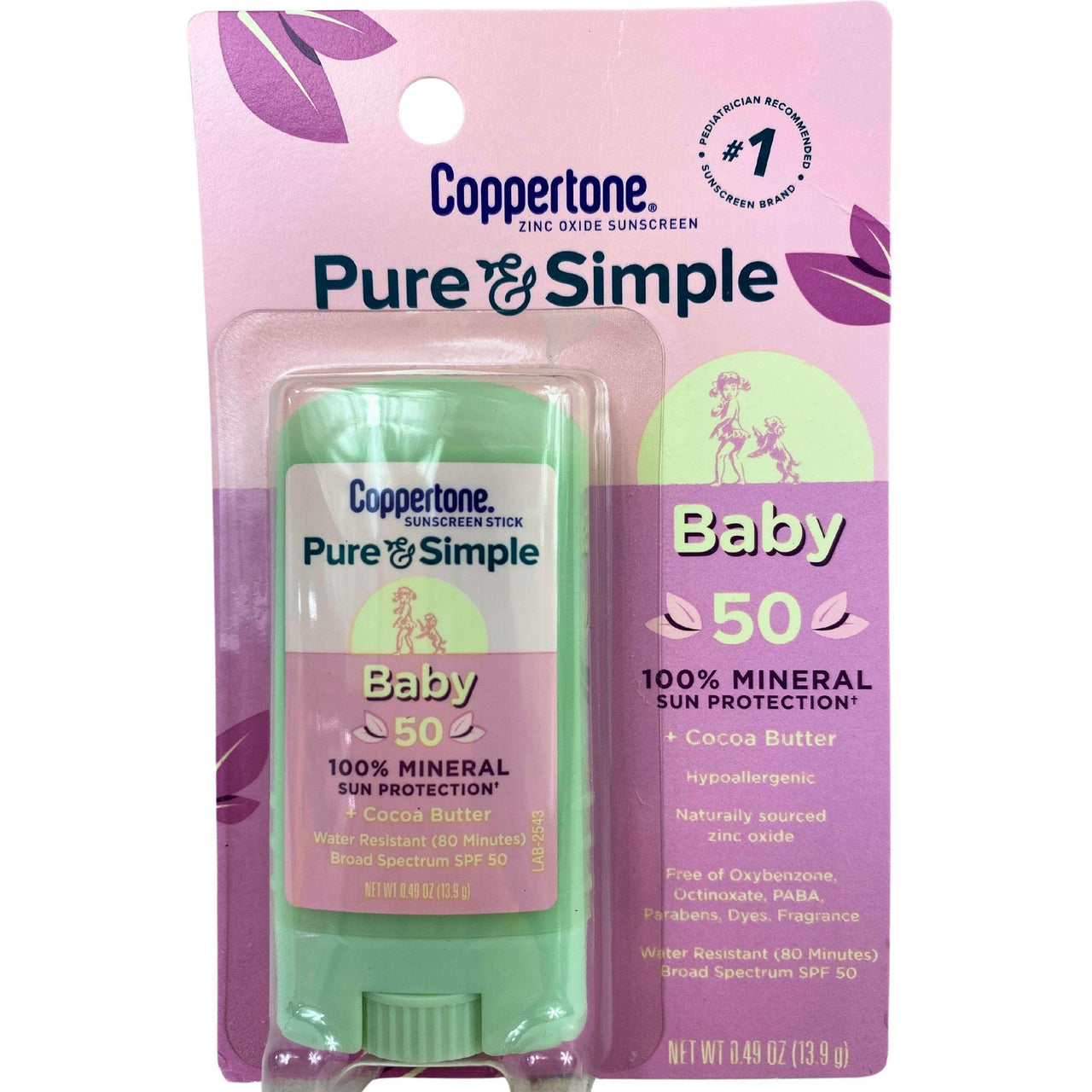 Coppertone Pure & Simple Baby SPF 50 , 100% Mineral Sun Protection Cocoa Butter (50 Pcs Lot) - Discount Wholesalers Inc