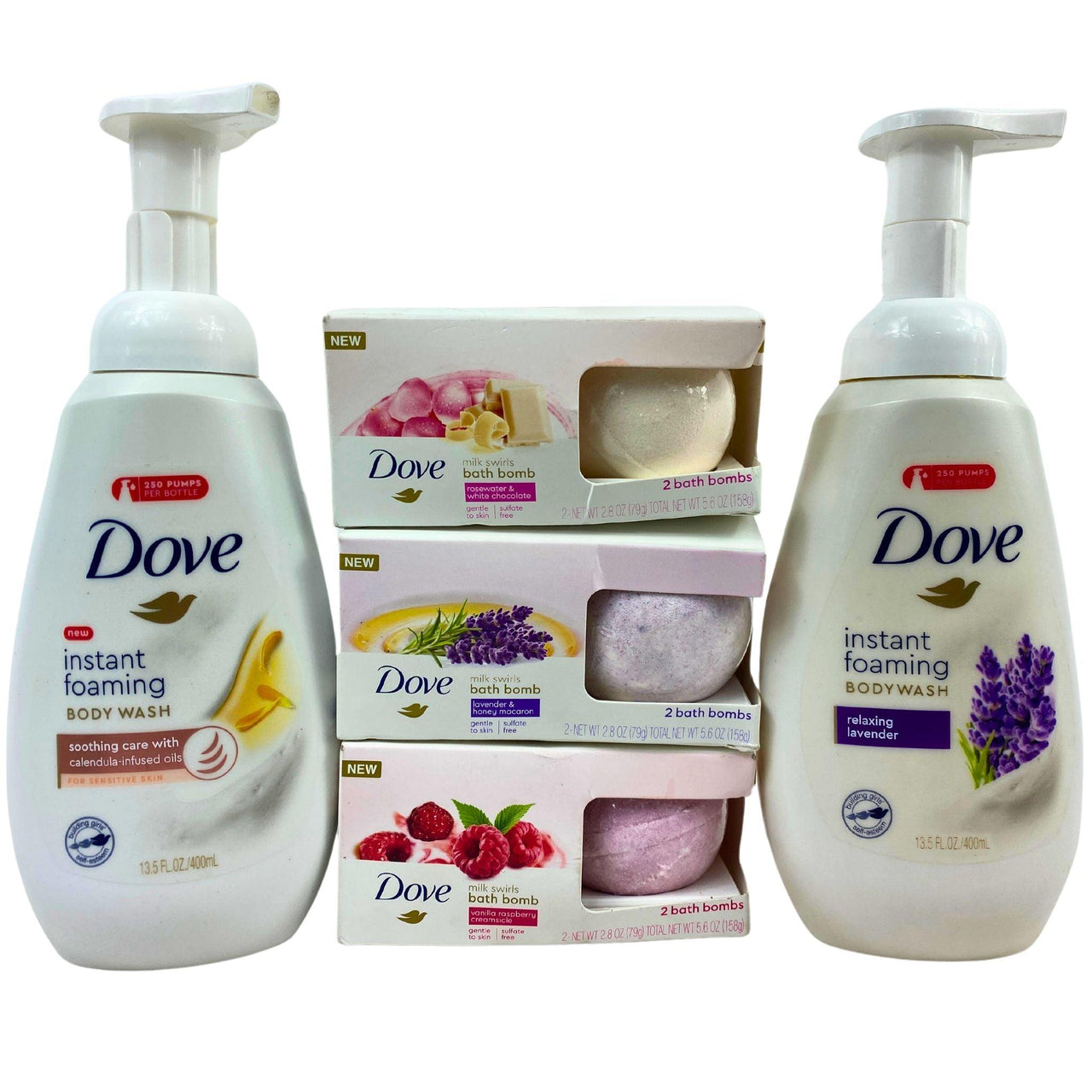 Dove Assorted Instant Foaming Body Wash & Milk Swirls Bath Bombs (50 Pcs Lot) - Discount Wholesalers Inc