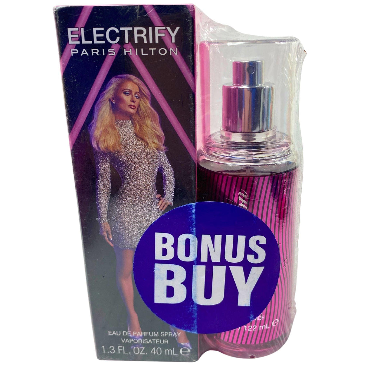 Electrify by Paris Hilton for Women Duo 1.3fl oz 40ml /1.2oz 122ml (32 Pcs Lot) - Discount Wholesalers Inc
