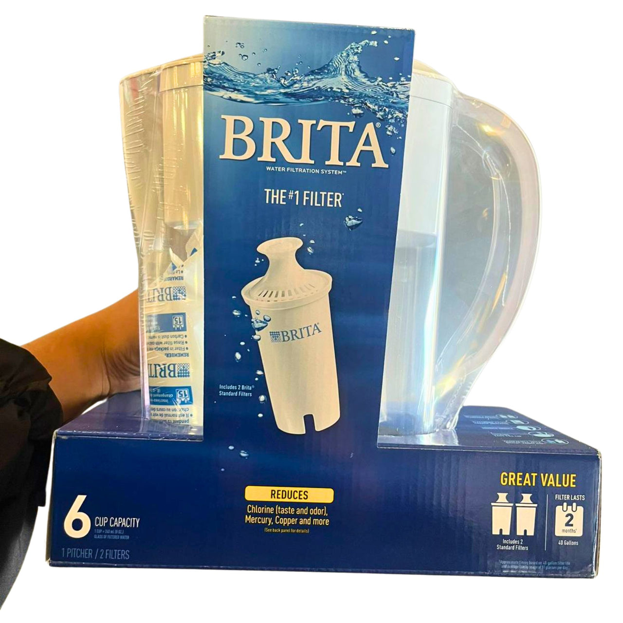 BRITA SPACESAVER PITCHER WHITE 6 CUP and Water Bottle 