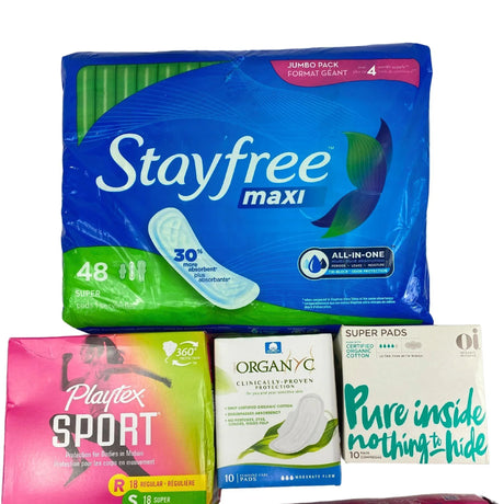 Feminine Care Assorted Mix Includes Tampons & Pads (44 Pcs Lot) - Discount Wholesalers Inc