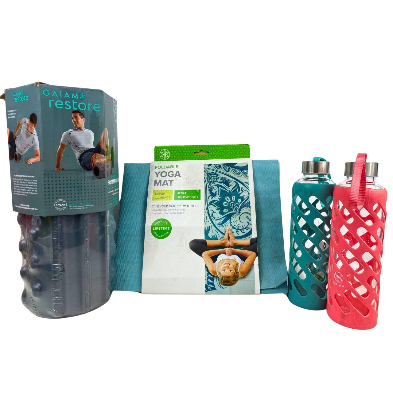 Gaiam Mix - includes Yoga Mat, Water Bottle & Foam Roller (30 Pcs Lot) - Discount Wholesalers Inc