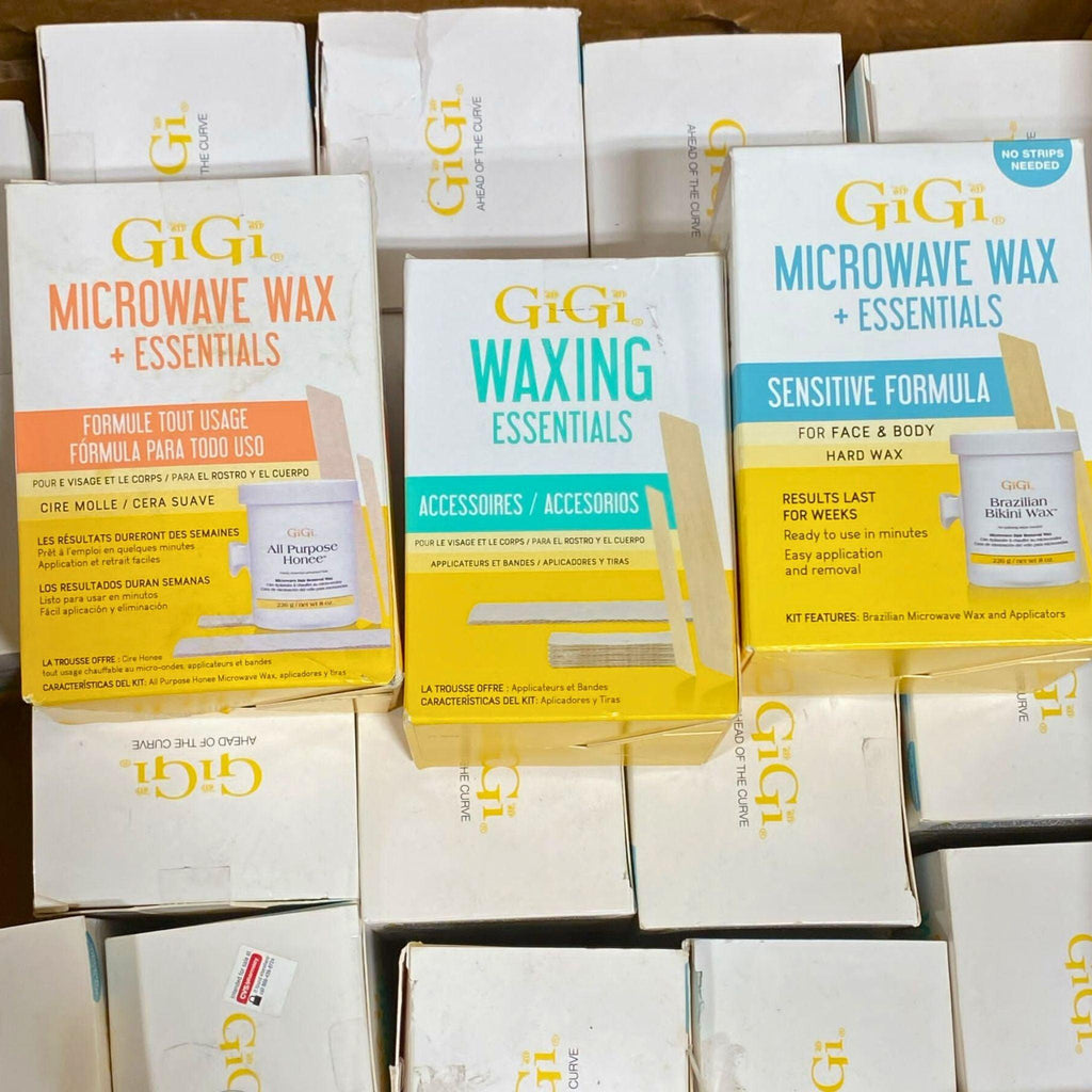 GiGi Wax - Microwave Wax + Essentials All Purpose Formula , Microwave Wax + Essentials Sensitive Formula & Waxing Essentials (35 Pcs Lot) - Discount Wholesalers Inc