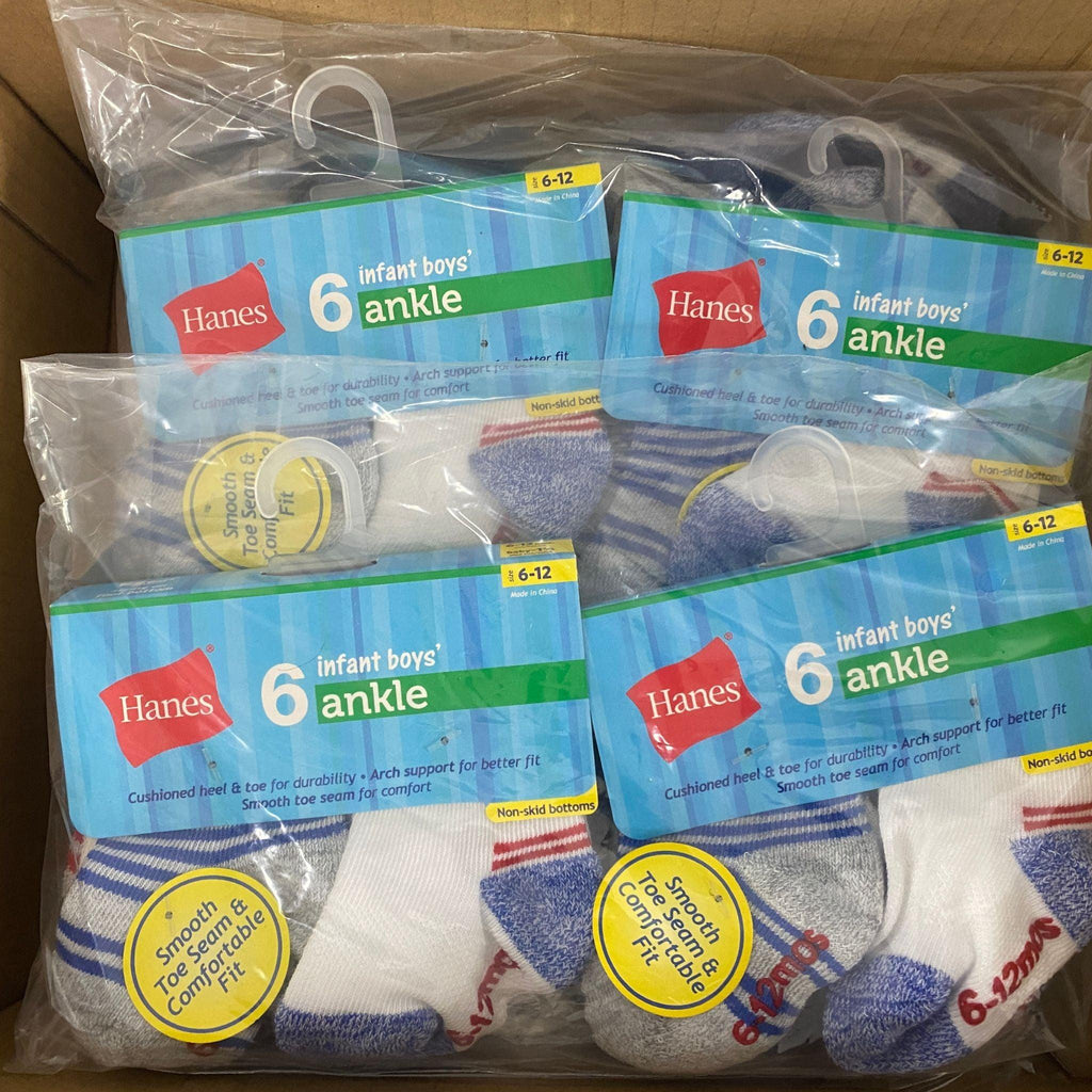 Hanes Infant Ankle Socks (6 Pairs/Pack - 12 Packs / Case) - Discount Wholesalers Inc