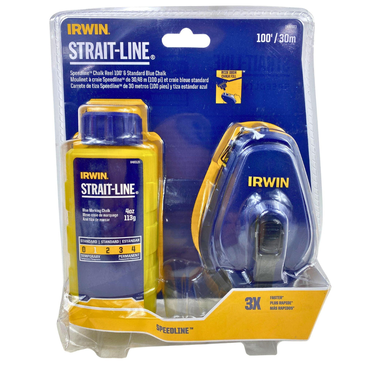 Irwin Strait-Line Speedline Chalk Reel 100' & Standard Blue Chalk 100'/30m 3X Faster (35 Pcs Lot) - Discount Wholesalers Inc
