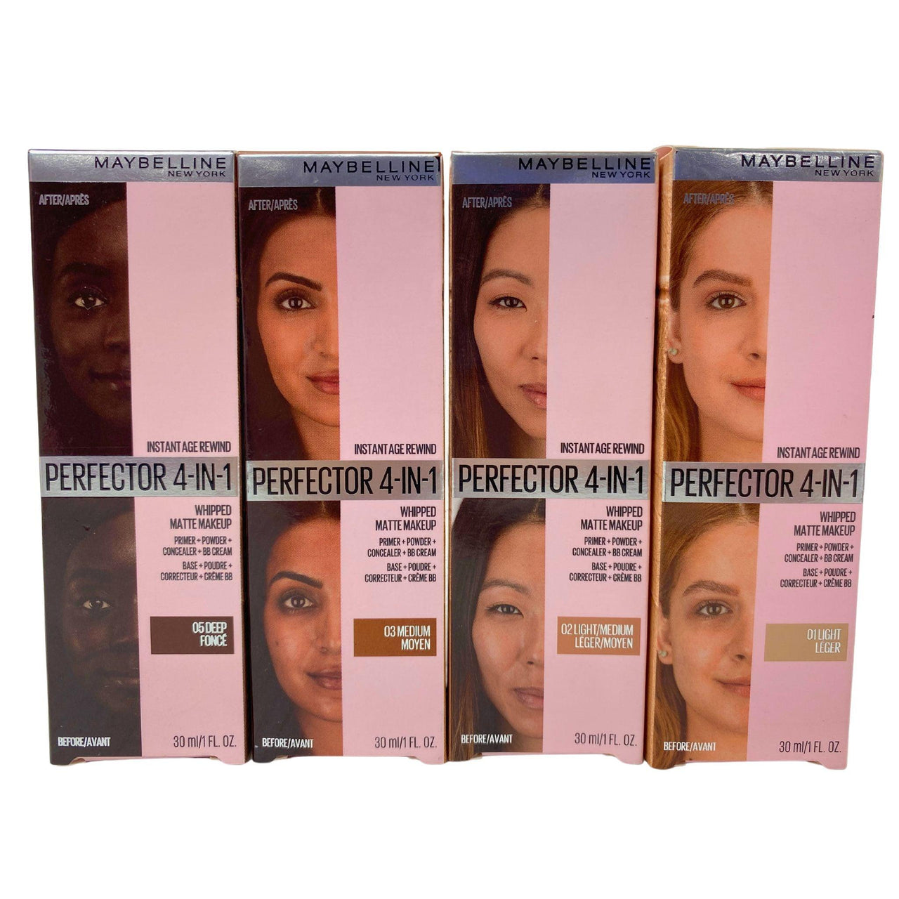 Maybelline Instant Age Rewind Perfector 4-in-1 Whipped Matte Makeup Primer+Powder+Concealer+BB Cream 1OZ Assorted Shades (50 Pcs lot) - Discount Wholesalers Inc