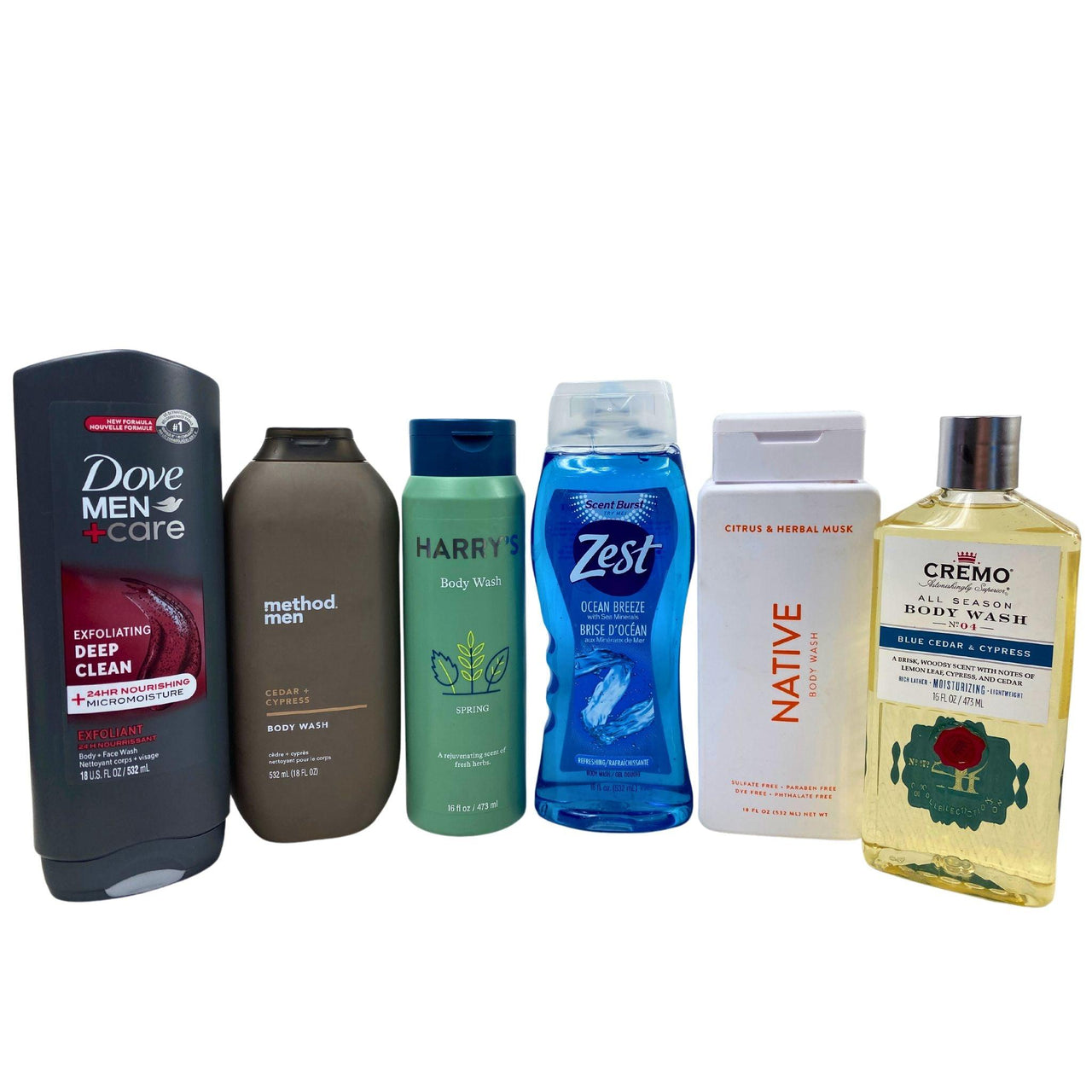 Men Body Wash Mix Includes Brands like Cremo,Dove,Native (50 Pcs Lot) - Discount Wholesalers Inc