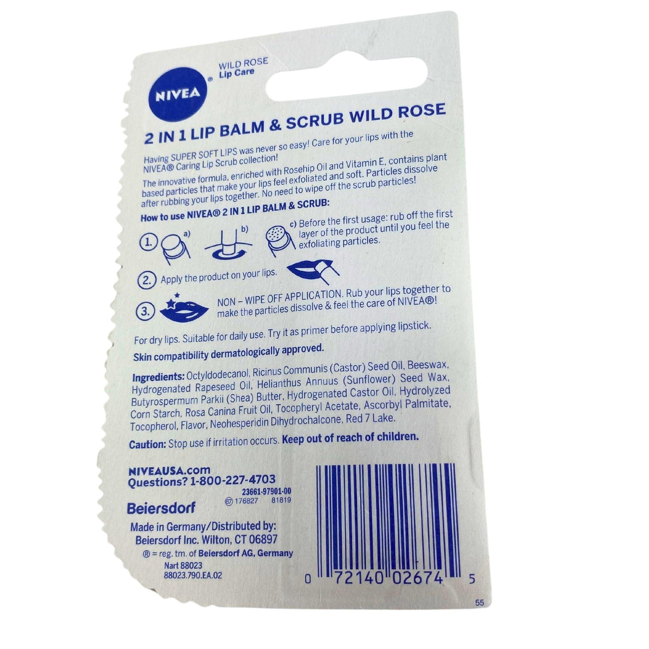 Nivea Lip 2 In 1 Lip Balm & Scrub Wild Rose + Vit E 0.17oz (50 Pcs Lot) - Discount Wholesalers Inc