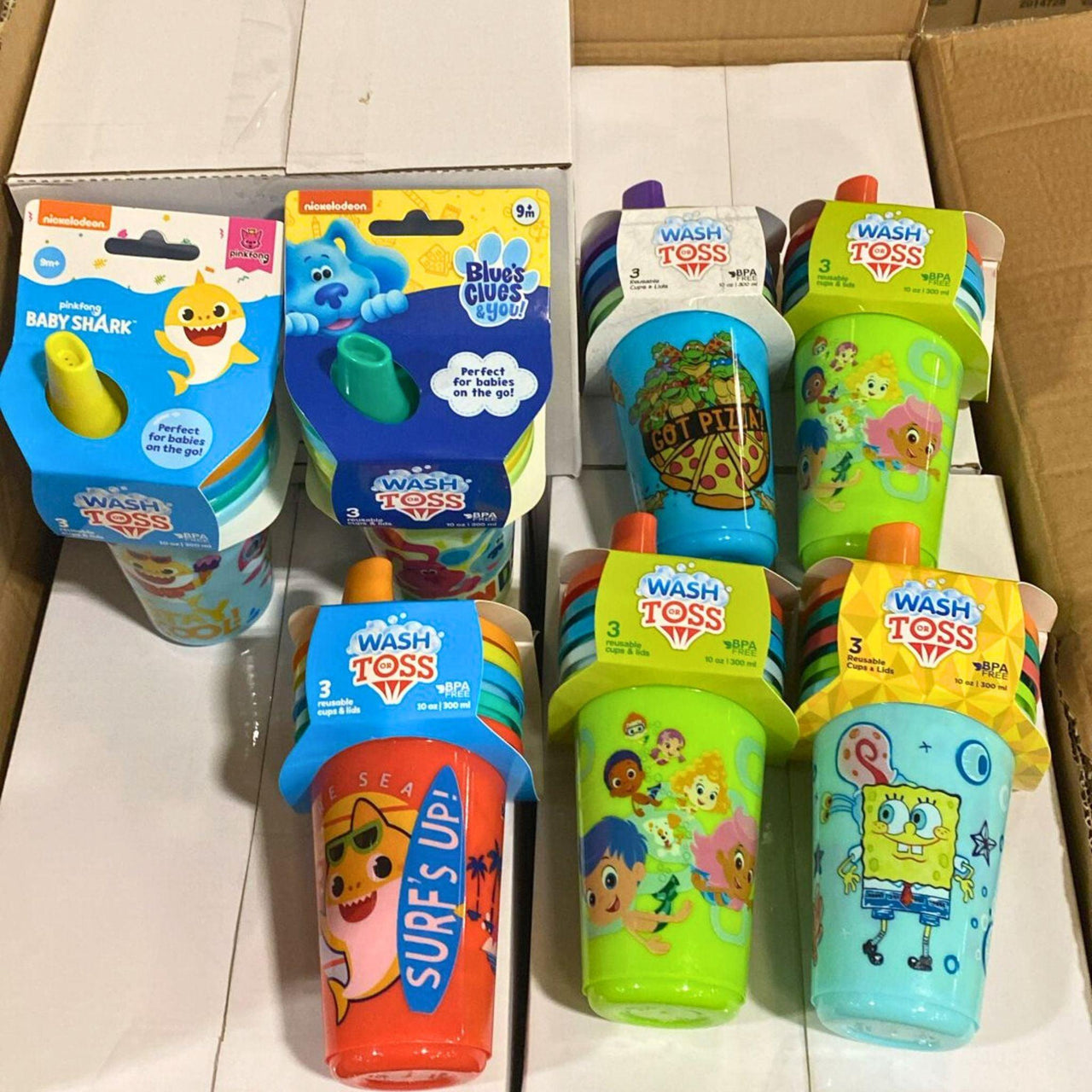 Nuby Wash or Toss Cups Assorted Nickelodeon Characters & Colors (48 Pcs Lot) - Discount Wholesalers Inc