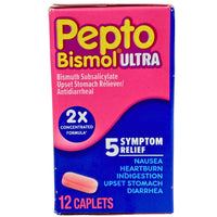 Thumbnail for Pepto Bismol Ultra 2x Concentrated Formula 12 Caplets - 5 Symptom Relief Nausea,Heartburn,Indigestion,Upset Stomach & Diarrhea (28 Pcs Lot) - Discount Wholesalers Inc