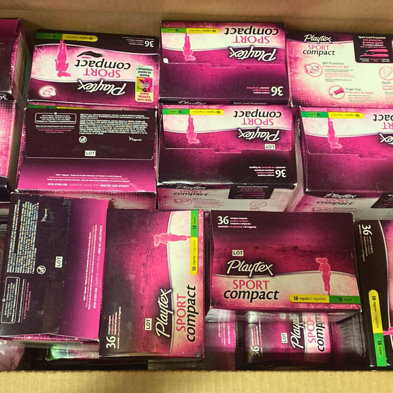 Playtex Sport Compact 36 Compact Tampons Unscented 18 Regular & 18 Super (50 Pcs Lot) - Discount Wholesalers Inc