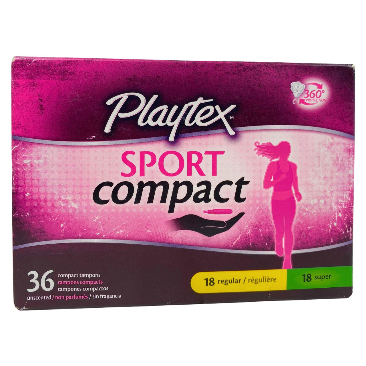 Playtex Sport Compact 36 Compact Tampons Unscented 18 Regular & 18 Super (50 Pcs Lot) - Discount Wholesalers Inc