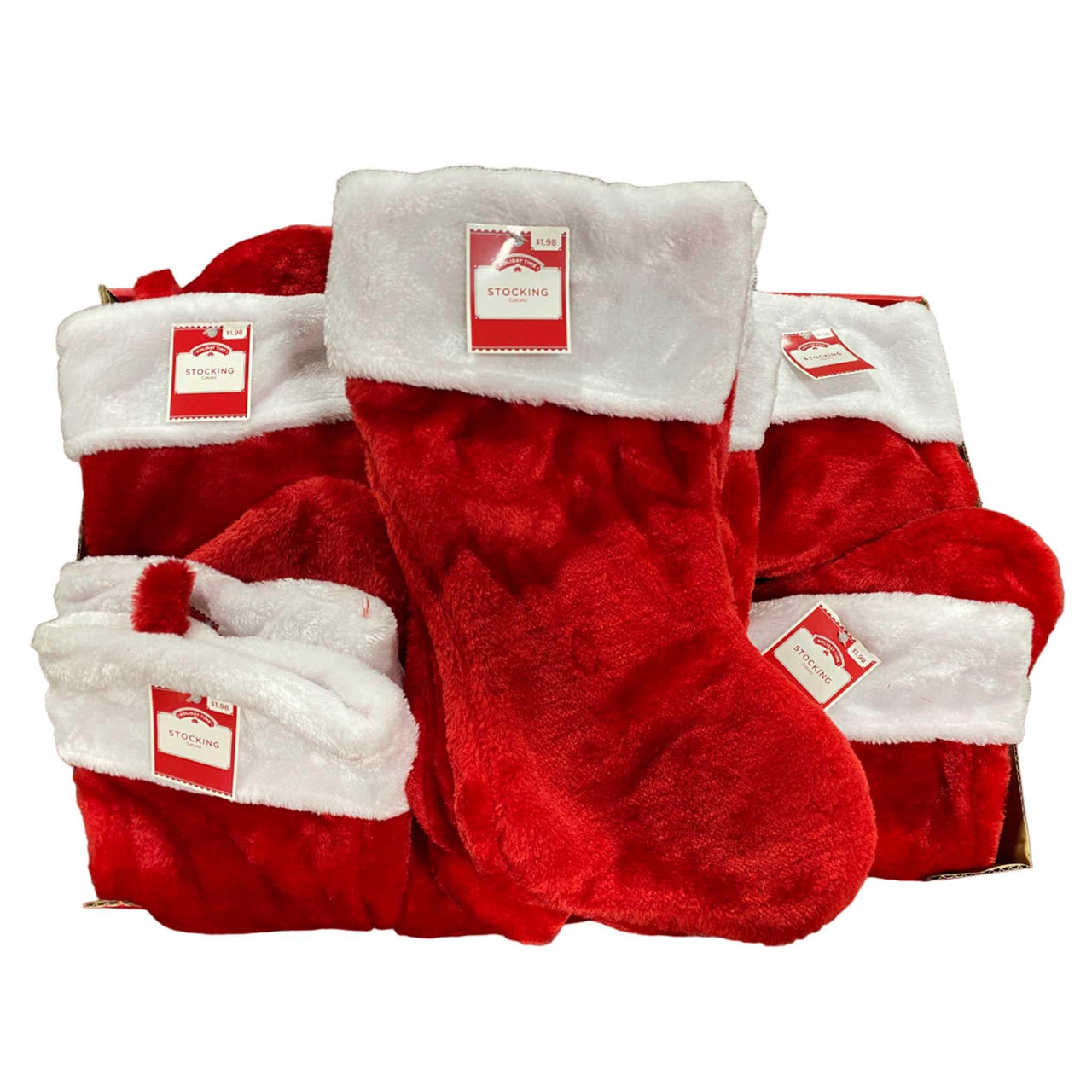 Plush Stocking Red & White Holiday Time Stocking (84 Pcs Box) - Discount Wholesalers Inc