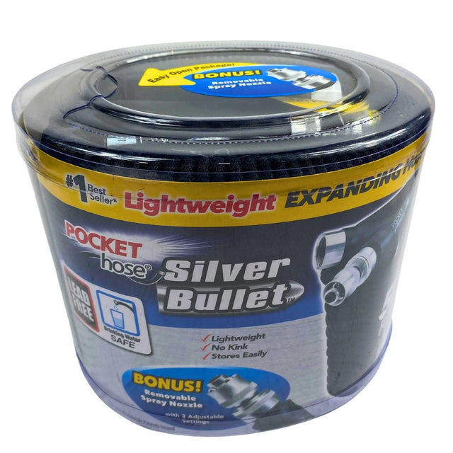Pocket Hose Silver Bullet Pocket Hose Expanding with Bonus Spray Nozzle, 50 feet (20 Pcs Lot) - Discount Wholesalers Inc