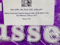 Assorted Content Apparel Mix, Recognized Brand, Plus Size Women (300 Pcs Per Pallet)