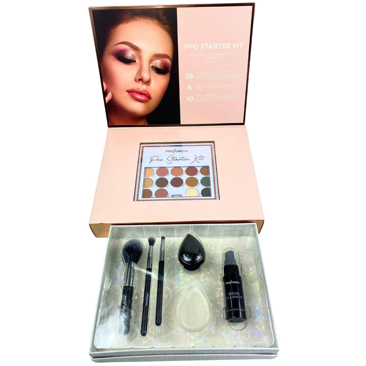 Profusion - 5pc Eye & Face Brush Set with Cleanser/42 pc Deluxe Makeup Kit "Pro Starter Kit" (24 Pcs Lot) - Discount Wholesalers Inc