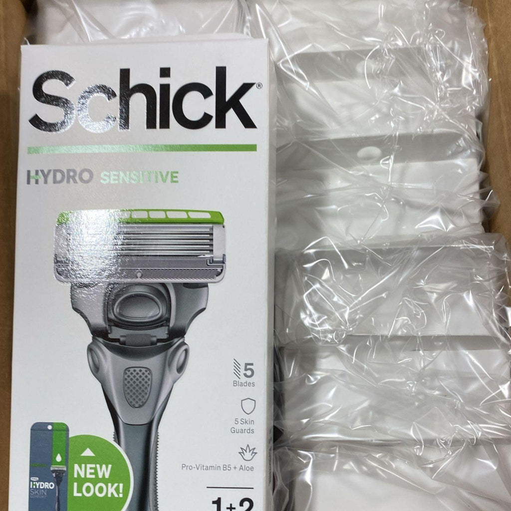 Schick Hydro Sensitive 5 blades , 5 skin guards pro vitamin B5 + Aloe 1 Razor 2 Cartridges (50 Pcs Lot) - Discount Wholesalers Inc