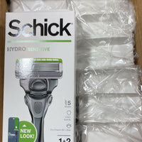 Thumbnail for Schick Hydro Sensitive 5 blades , 5 skin guards pro vitamin B5 + Aloe 1 Razor 2 Cartridges (50 Pcs Lot) - Discount Wholesalers Inc